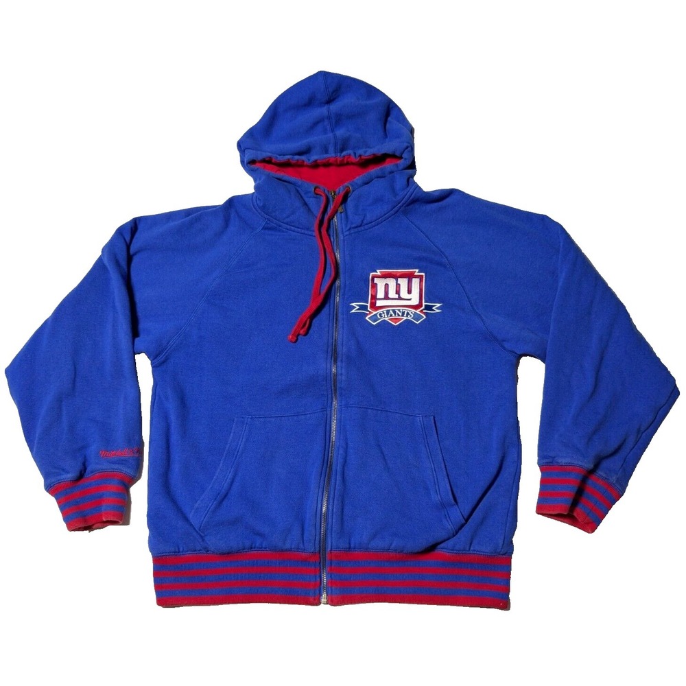 Mitchell & Ness Throwbacks NEW YORK GIANTS Men Medium Blue Hoodie Made In USA